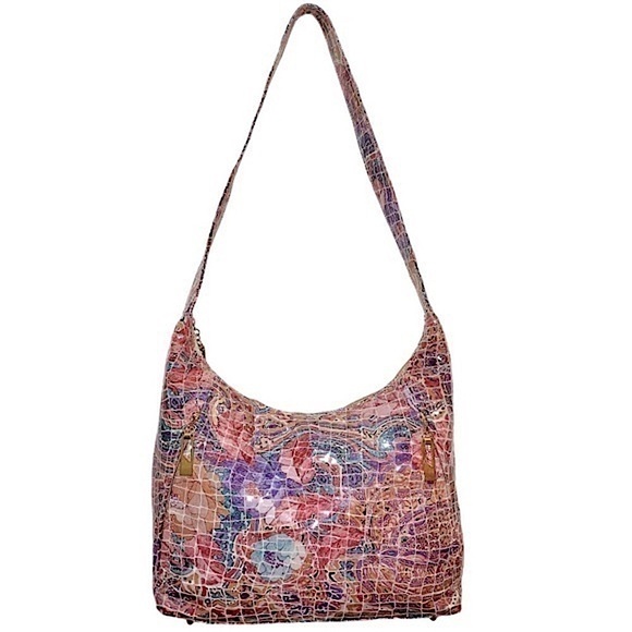 Vintage Handbags - Vintage 80’s PINKY croc embossed marbleized leather bag pastel pink purple EUC